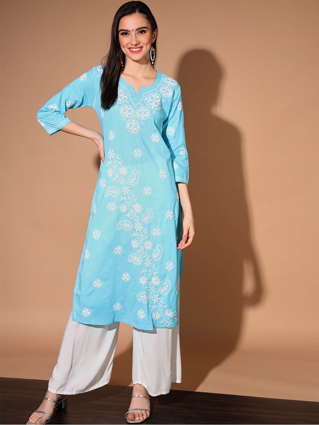 Lucknowi Chikankari Cotton Straight Kurta-2472