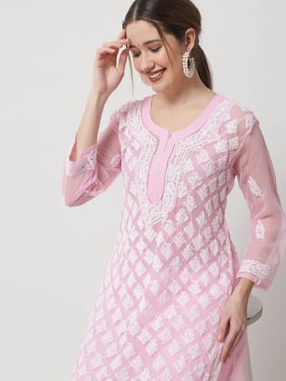 Chikankari Hand Embroidered Georgette Kurta with Slip-2463