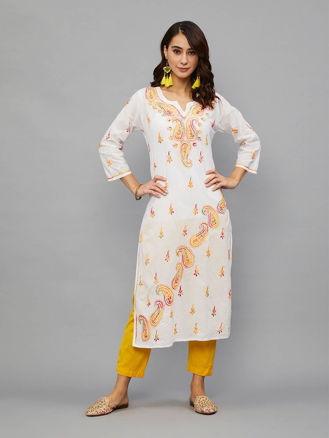 Ethnava Hand Embroidered Cotton Straight Kurta-2173