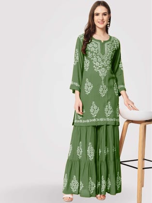 Ethnava Hand Embroidered Modal Kurti and Gharara Set-2509