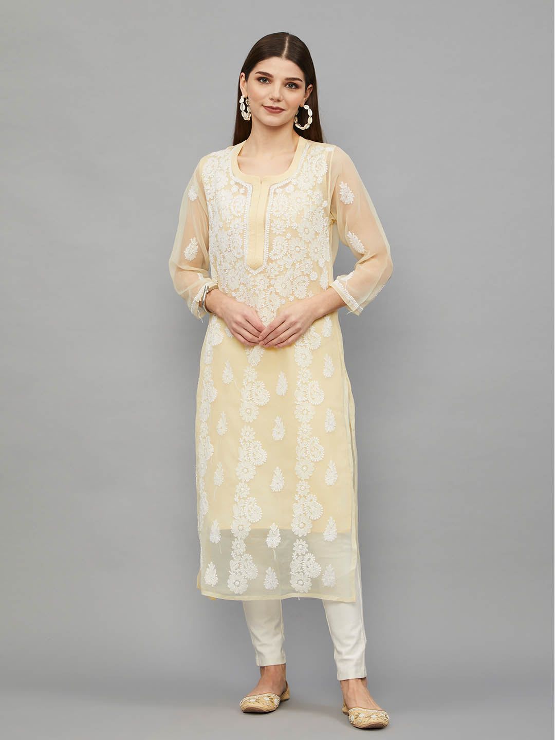 Chikankari Georgette Kurta with Slip-2400