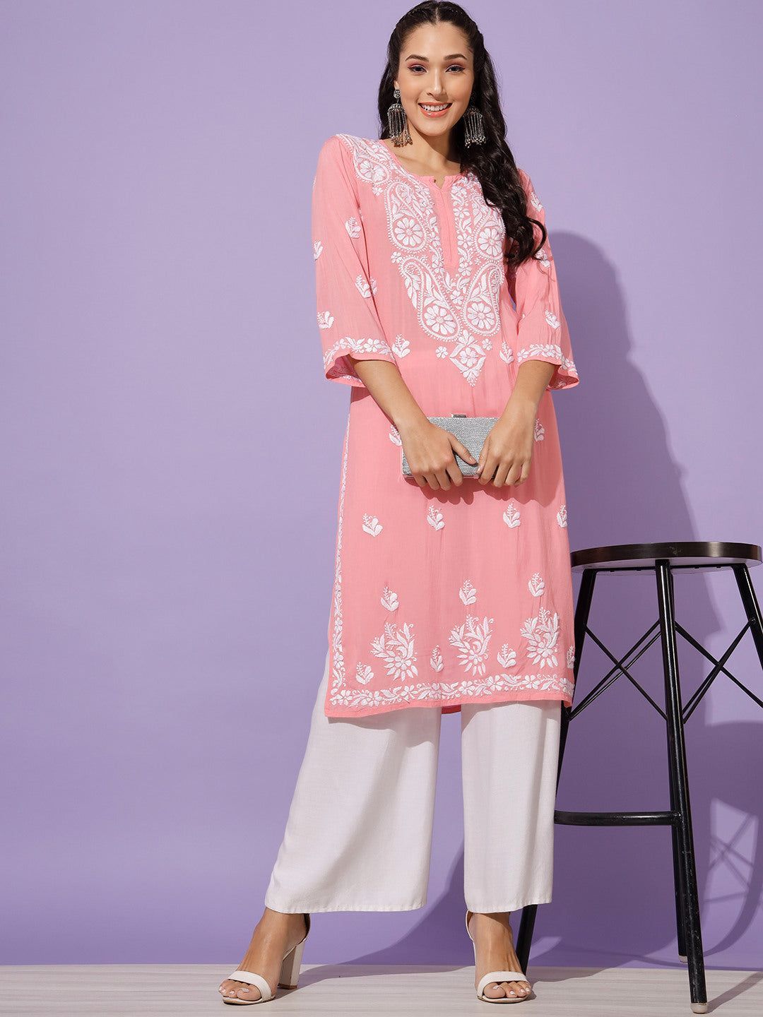 Hand Embroidered Chikankari Modal Kurti-2541