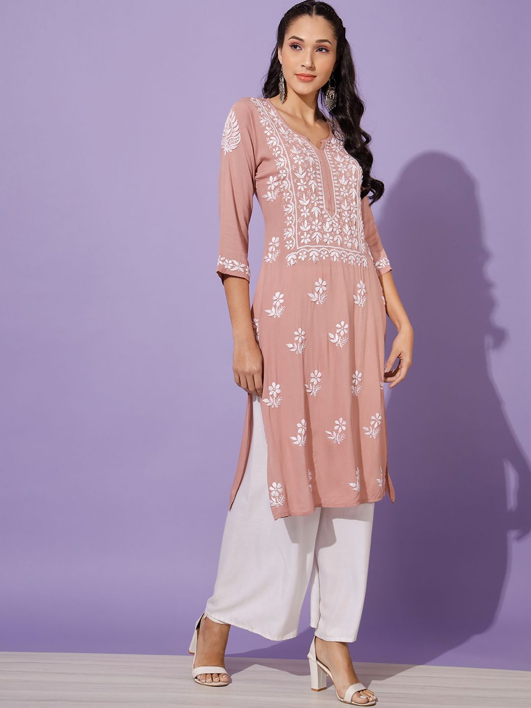 Hand Embroidered Chikankari Rayon Kurti-2540