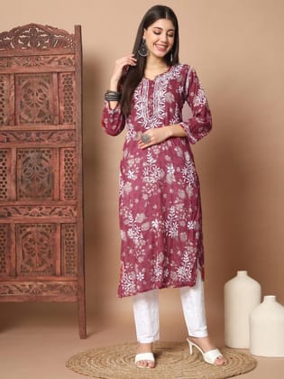 Chikankari Hand Embroiderd Mulmul Cotton Straight Kurta-2581