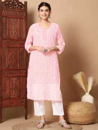 Ethnava Chikankari Hand Embroidered Kurta with Slip-2474