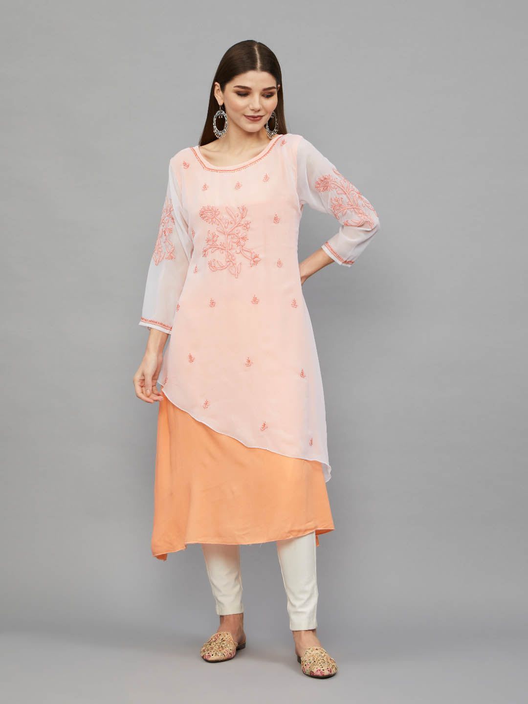 Chikankari Hand Embroidered Georgette & Rayon Kurta with Slip-2345