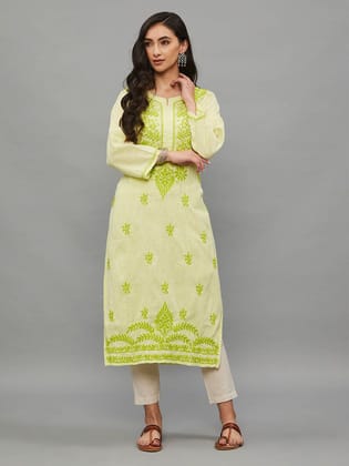 Chikankari Hand Embroidered Khadi Cotton Kurta-2449