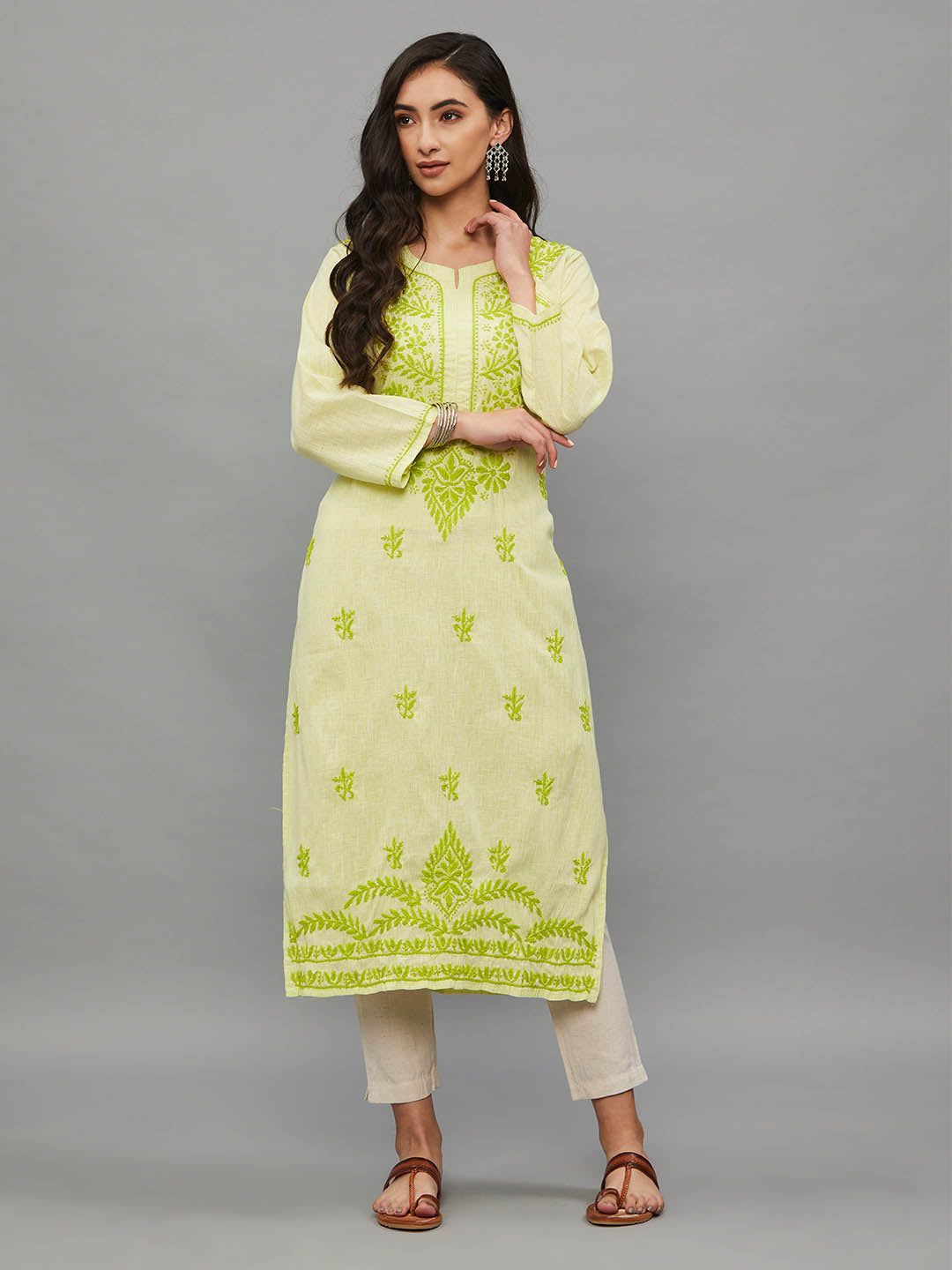 Chikankari Hand Embroidered Khadi Cotton Kurta-2449