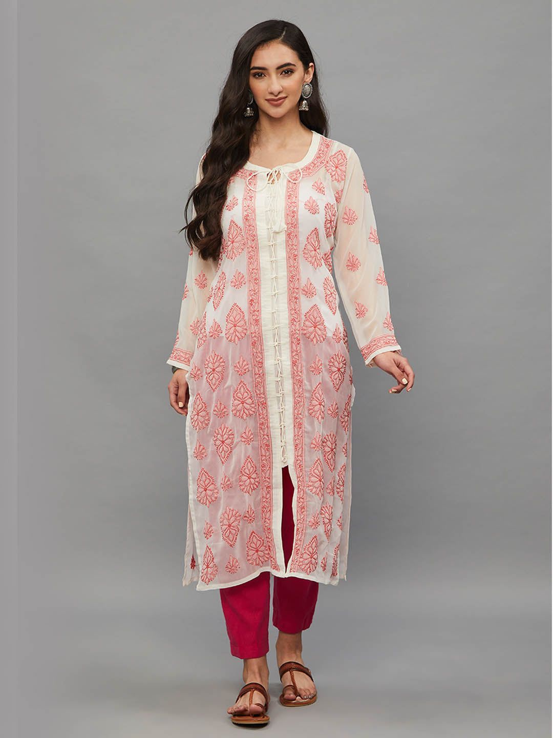 Chikankari Hand Embroidered Georgette Straight Kurta with Slip-2425