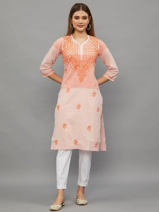 Chikankari Hand Embroidered Cotton Straight Kurta-2377