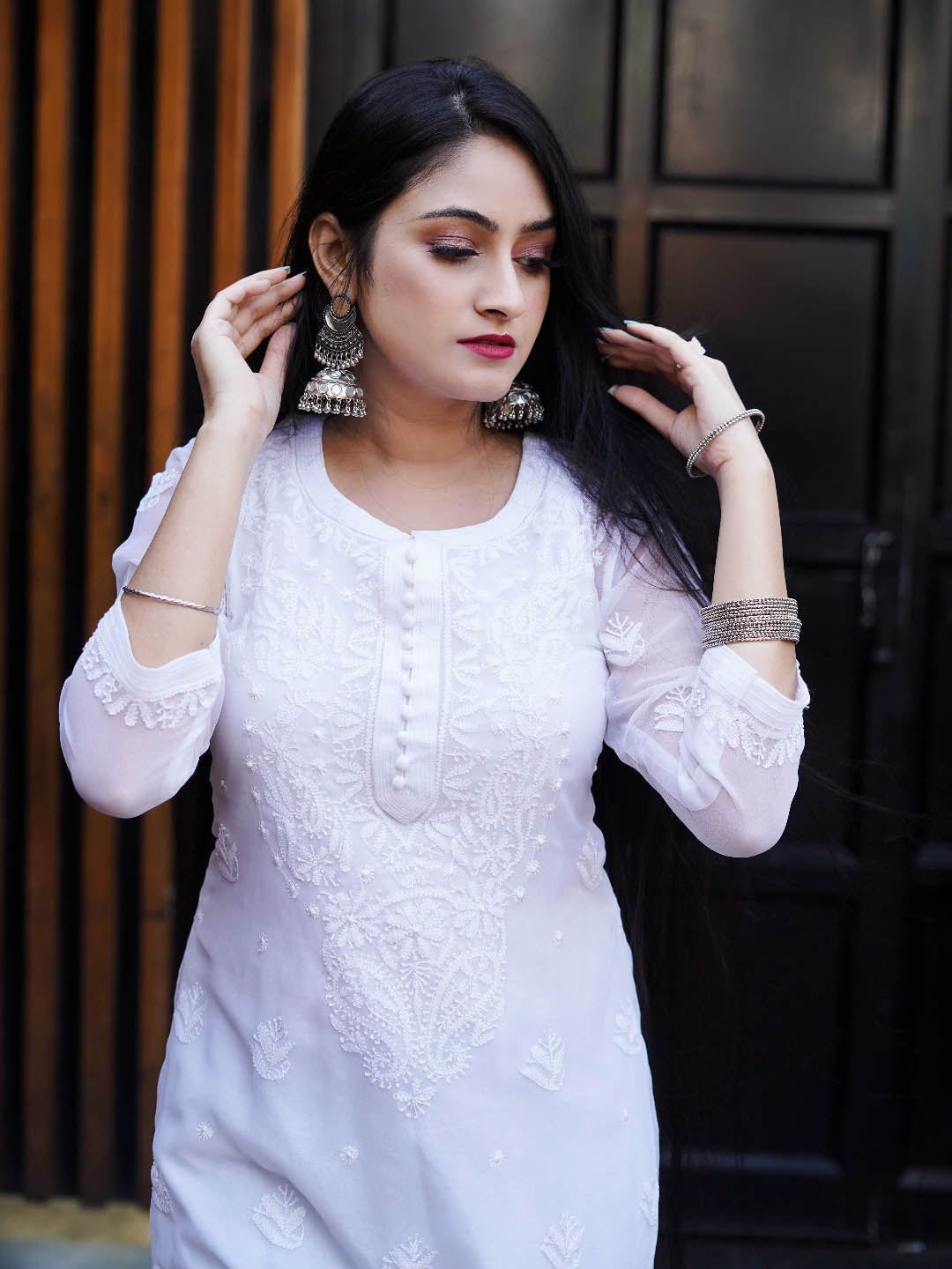 Ethnava Chikankari Georgette Straight kurta with Slip-2241