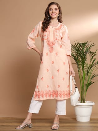 Ethnava Hand Embroidered Matty Cotton Chikankari Kurta-2206