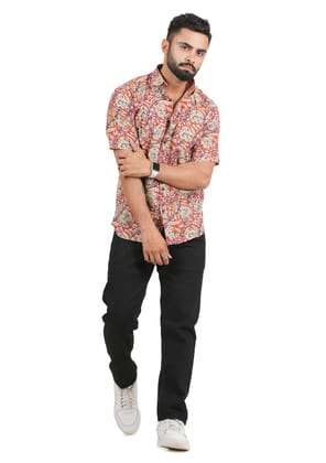 Tribes India Bagru Hand Block Printed Floral Cotton Shirt - Multicolor