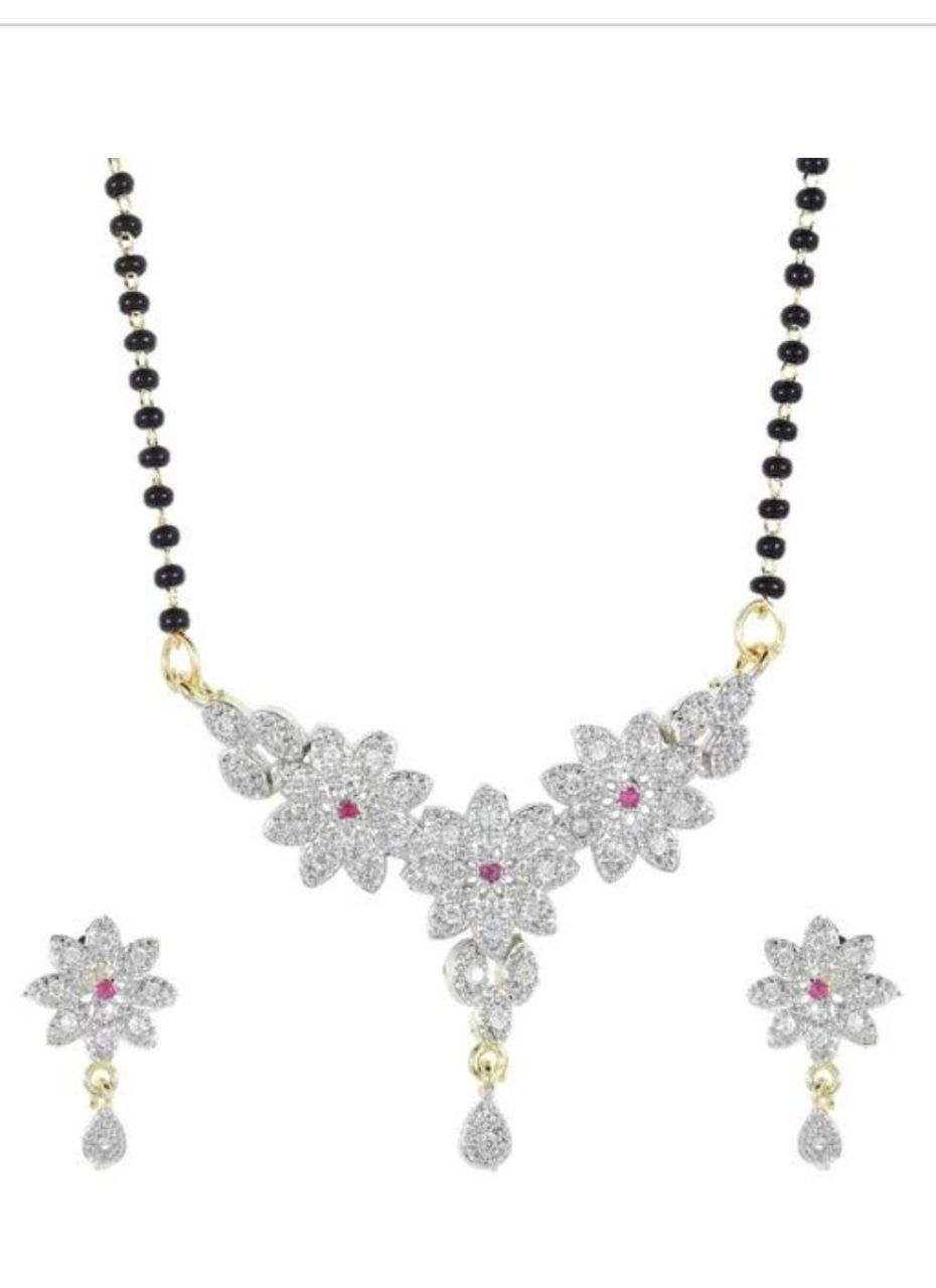 American Diamond flower design Mangalsutra with earrings