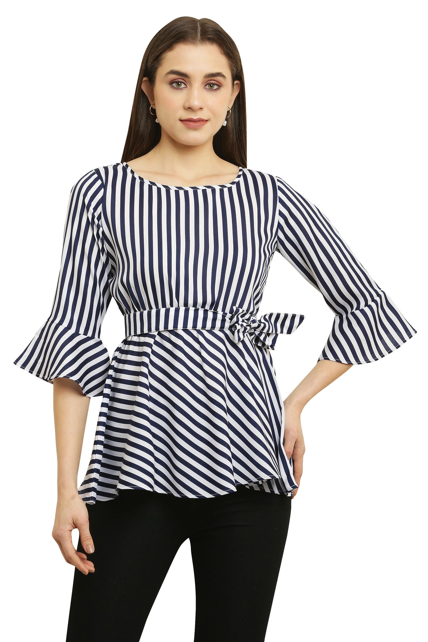 Tripti Enterprises Women's & Girls Soft Crepe Round Neck Line Print Top