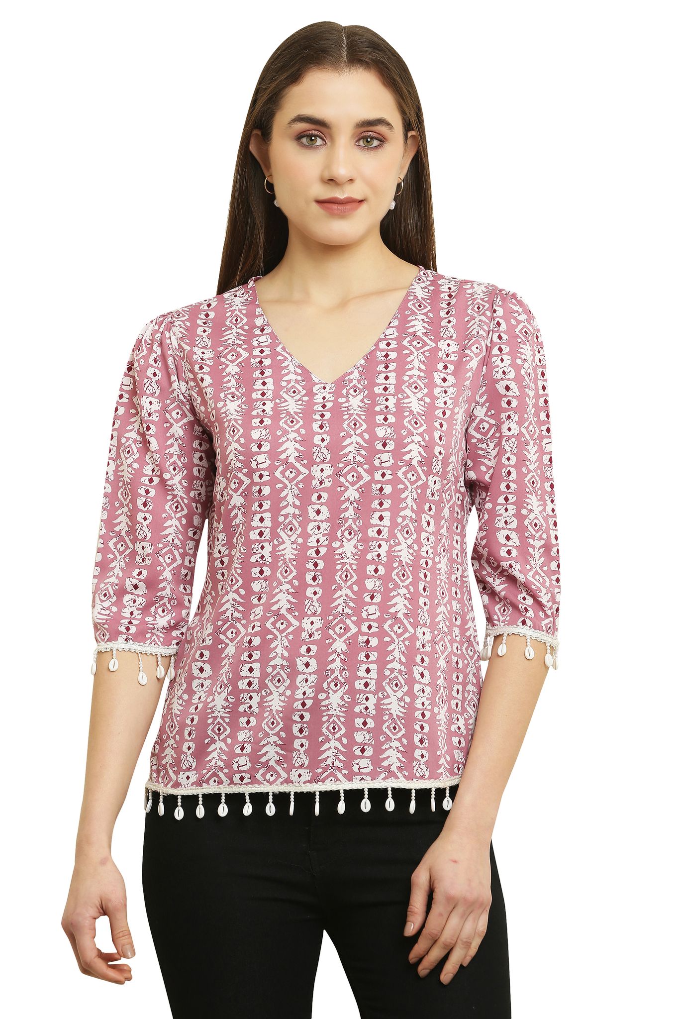 Tripti Enterprises Women's & Girls Soft Crepe V Neck Floral Print Top