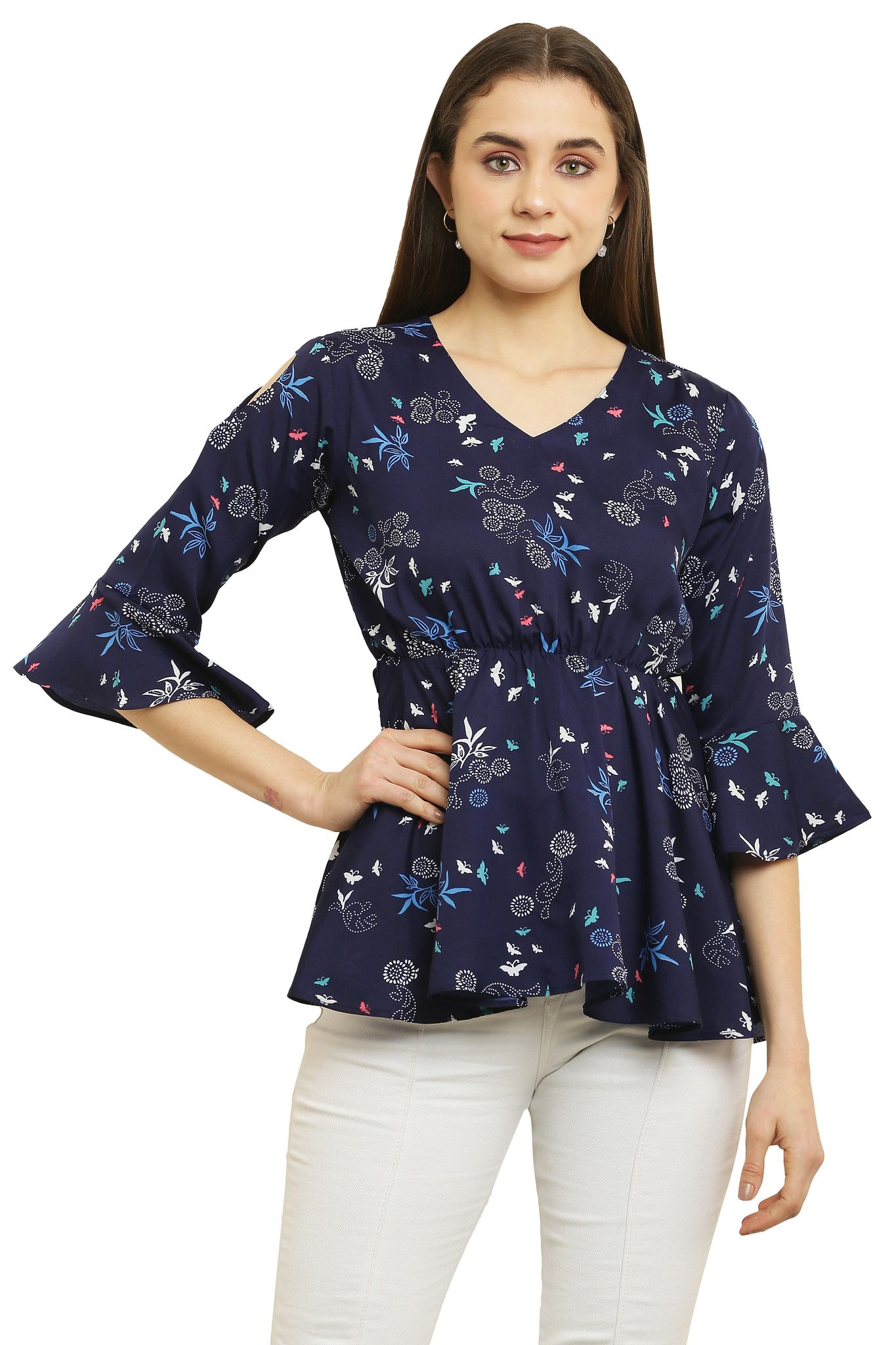 Tripti Enterprises Women's & Girls Soft Crepe Round Neck Floral Print Designer Top