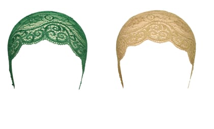 Girls and Womens Hijab Cap Hijab Headband, Under Hijab Scarf Green and Dark Beige Naqab Head Scarf (2 pcs)