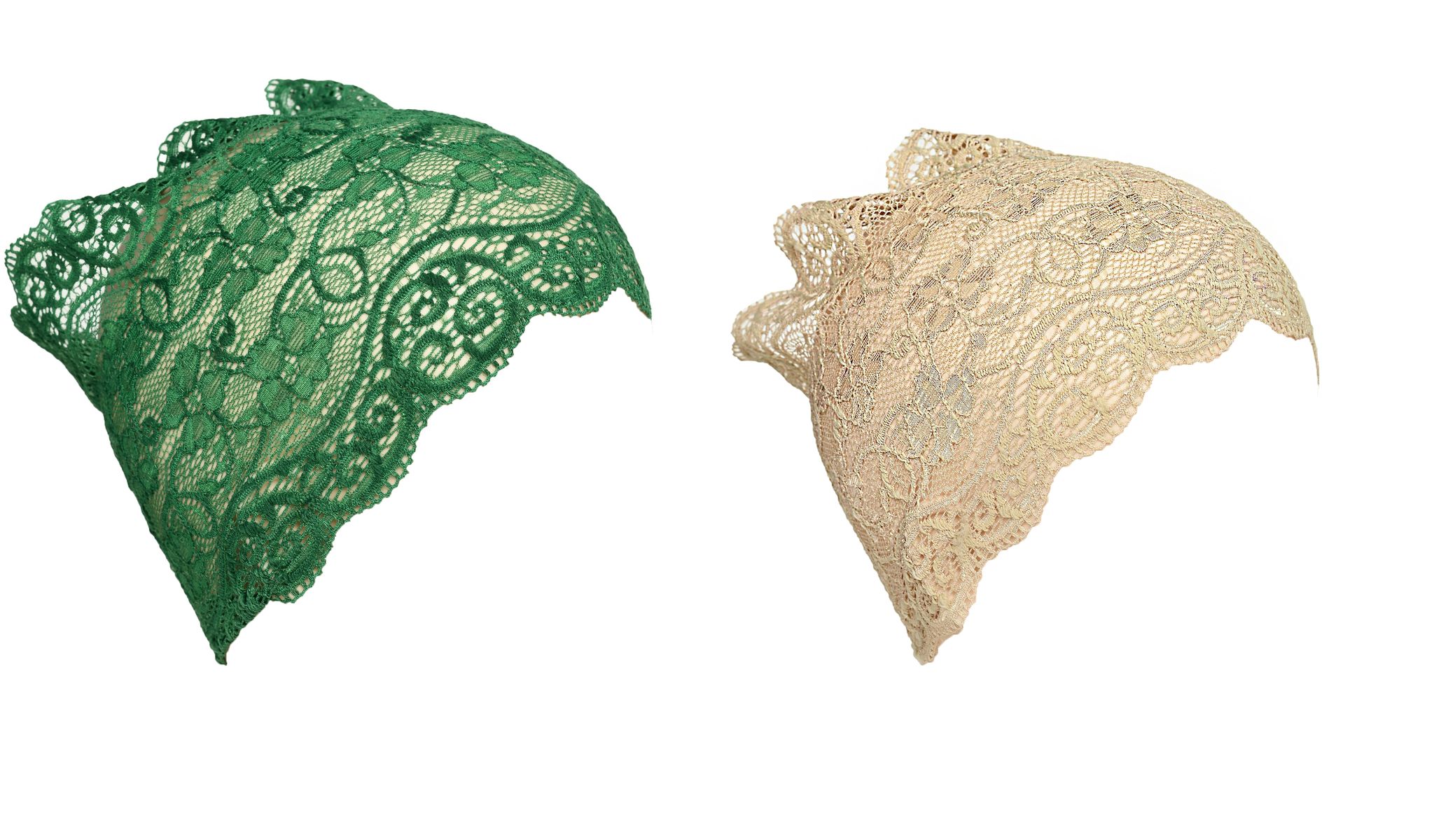 Girls and Womens Hijab Cap Hijab Headband, Under Hijab Scarf Green and Light Beige Naqab Head Scarf (2 pcs)