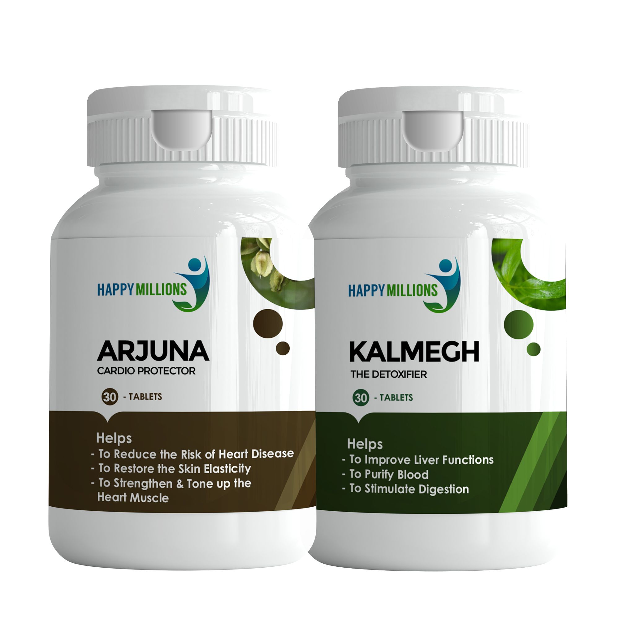 Happy Millions Ayurvedic Arjuna and Kalmegh | Combo Pack Of 2  (30 + 30 Tablets)