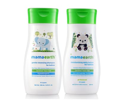 Mamaearth Gentle Cleansing Shampoo For Babies (200ml) +Mamaearth Moisturizing Daily lotion for Babies (200ml) Pack of 2