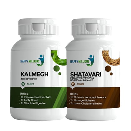 Happy Millions Ayurvedic Kalmegh And Shatavari | Combo Pack Of 2  (30 + 30 Tablets)