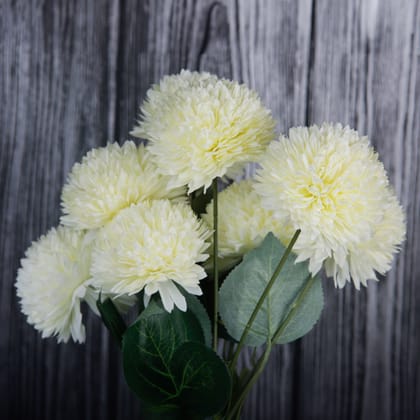 OVG Chrysanthemum Ball, Godavari Flower (Bunch of 9 Pcs) Artificial Flowers 60cm Fabric and Plastic (Without Vase) Hydrangea Flower Stick for Home Decor, Decoration Items (Light Yellow)