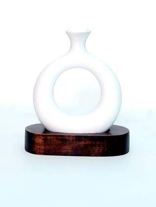 White Ring Vase with Stand | Flower Vase, Ceramic Vase Decorative Showpiece