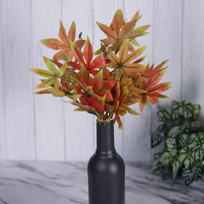 OVG Maple Leaves Bunch Artificial Flowers 30cm Fabric and Plastic (Without Vase) for Decoration Home Decor, Living Room, Diwali, Christmas Decoration Items (Green/Red)