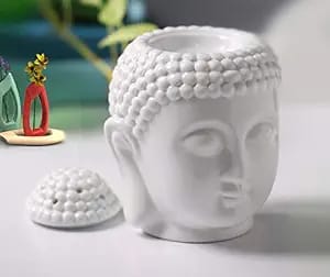 Crazy Sutra White Ceramic Buddha Head Fragrance Oil Warmer Lamp (5.5 Inches),Fragrance Diffuser with 1 T-Light