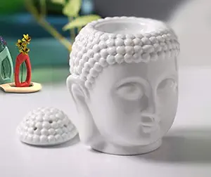 Crazy Sutra White Ceramic Buddha Head Fragrance Oil Warmer Lamp (5.5 Inches),Fragrance Diffuser with 1 T-Light