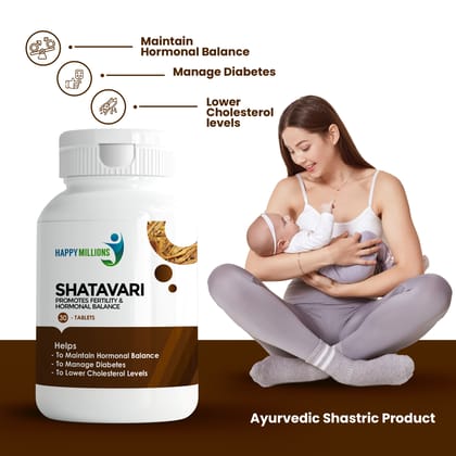 Happy Millions Ayurvedic Shatavari - Promotes Fertility & Hormone Balance | 30 Tablet
