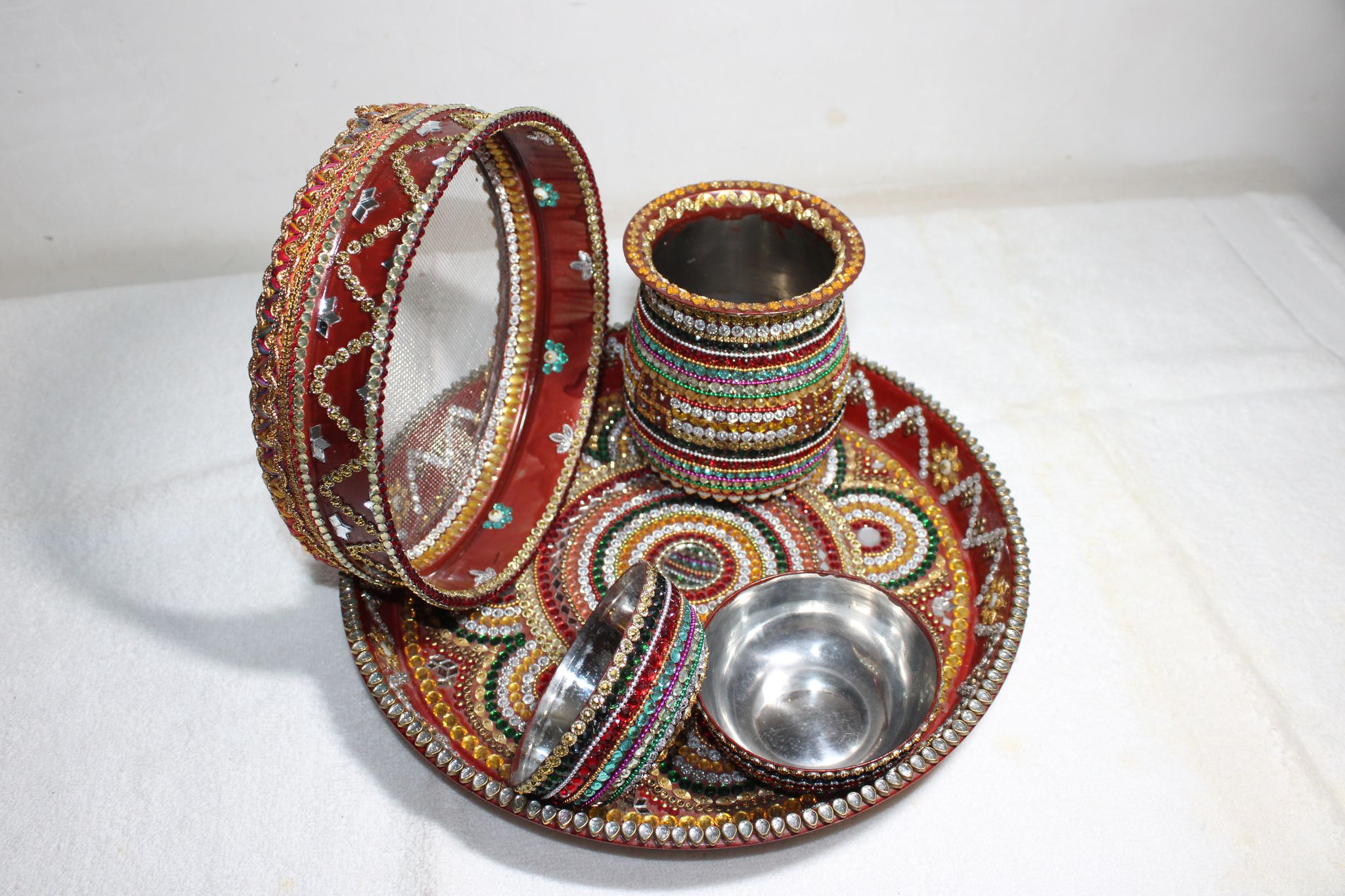 Handicrafts pooja steel thali for wedding and festive purpose for regular use/puja thali/wedding thali/karwa chauth thali