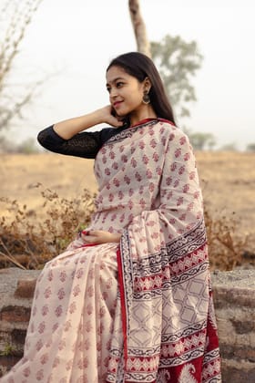 Kaisori Kali Jhumka handblockprinted cotton saree