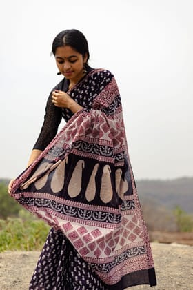 Kaisori Nandana Genda handblockprinted cotton saree