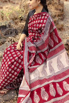 Kaisori Nandana Champa handblockprinted cotton saree