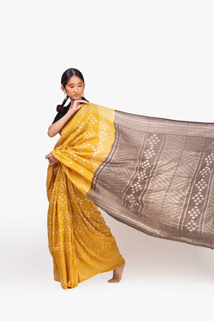 YELLOW SHIBORI SAREE – House Of Jamoti