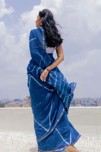 Kaisori Malhar - Dabu Pharad Clamp Indigo Dabu Silk Cotton saree 001