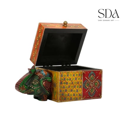 SHRI DEWANI ART Elephant's Square Wooden Box with ancient beauty for jewellery storage, for gift, table decoration