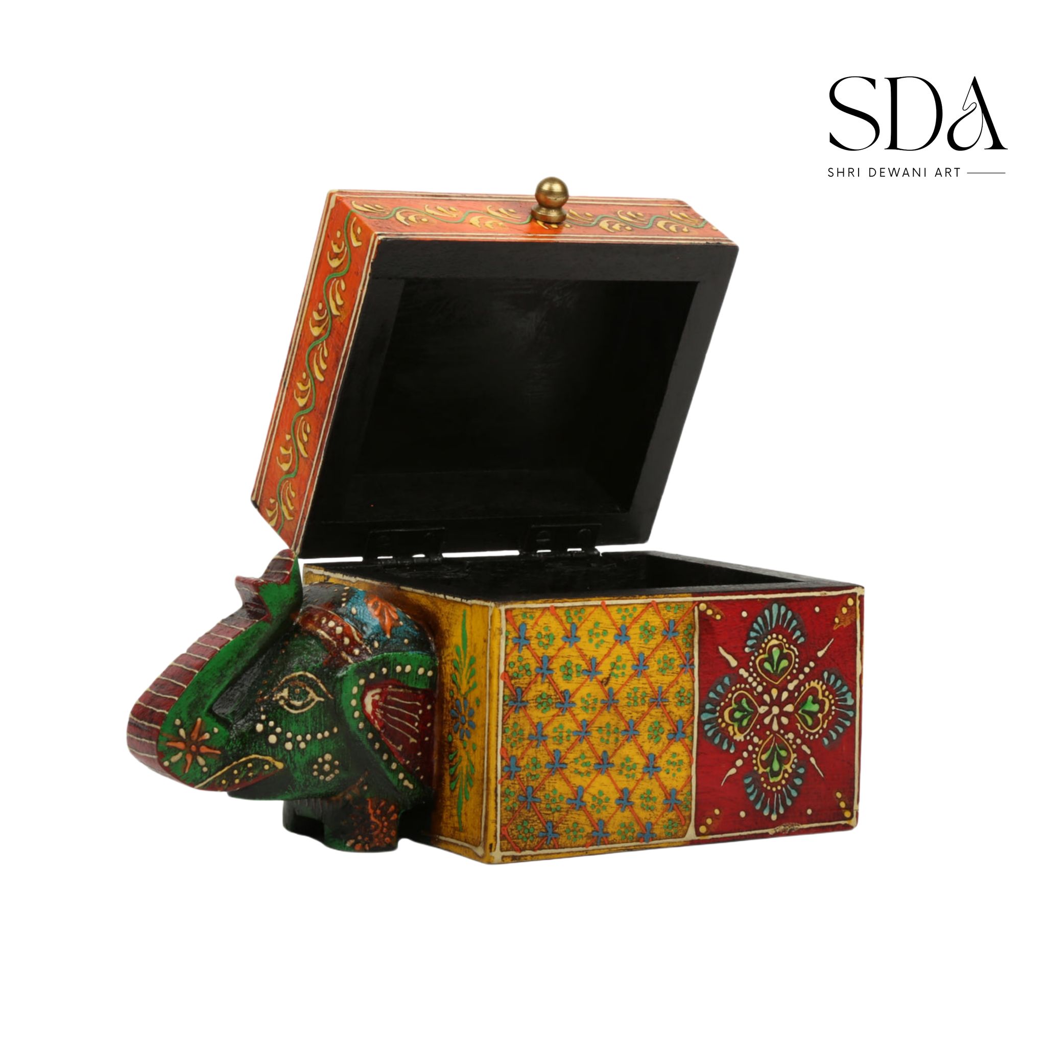 SHRI DEWANI ART Elephant's Square Wooden Box with ancient beauty for jewellery storage, for gift, table decoration