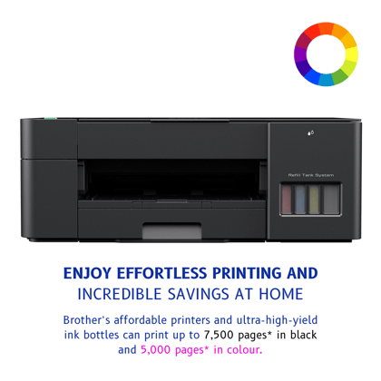 Brother DCP-T220: Multi-functional Print Scan Copy, Super Low-Cost Printing (7500 Black/5000 Colour pages) | Vibrant 1200 x 6000 dpi Colors, Fast 28 ppm mono/11 ppm color | Stylish, Compact, Easy Refill