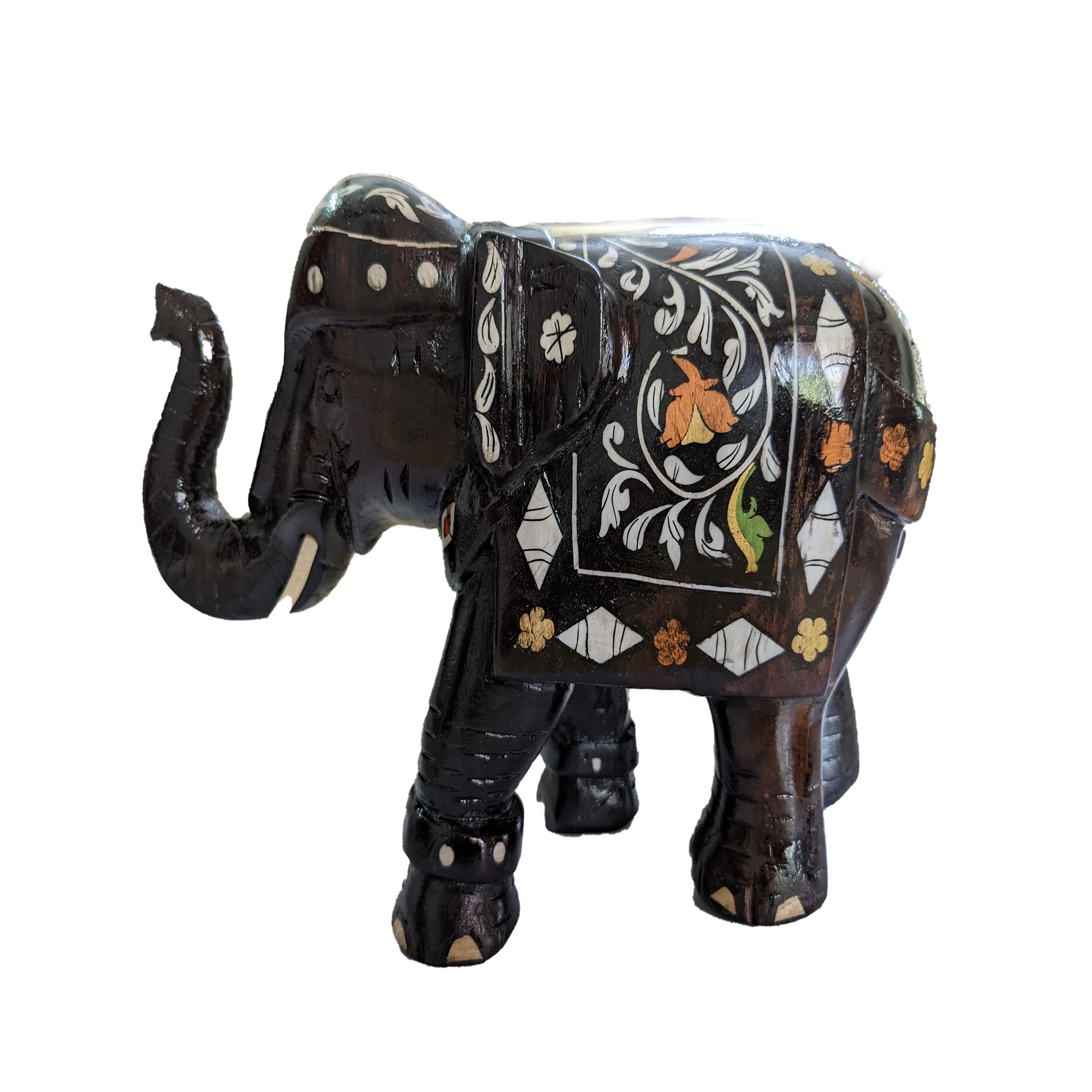 ROSE WOOD INLAY ELEPHANT  -TRUNK UP