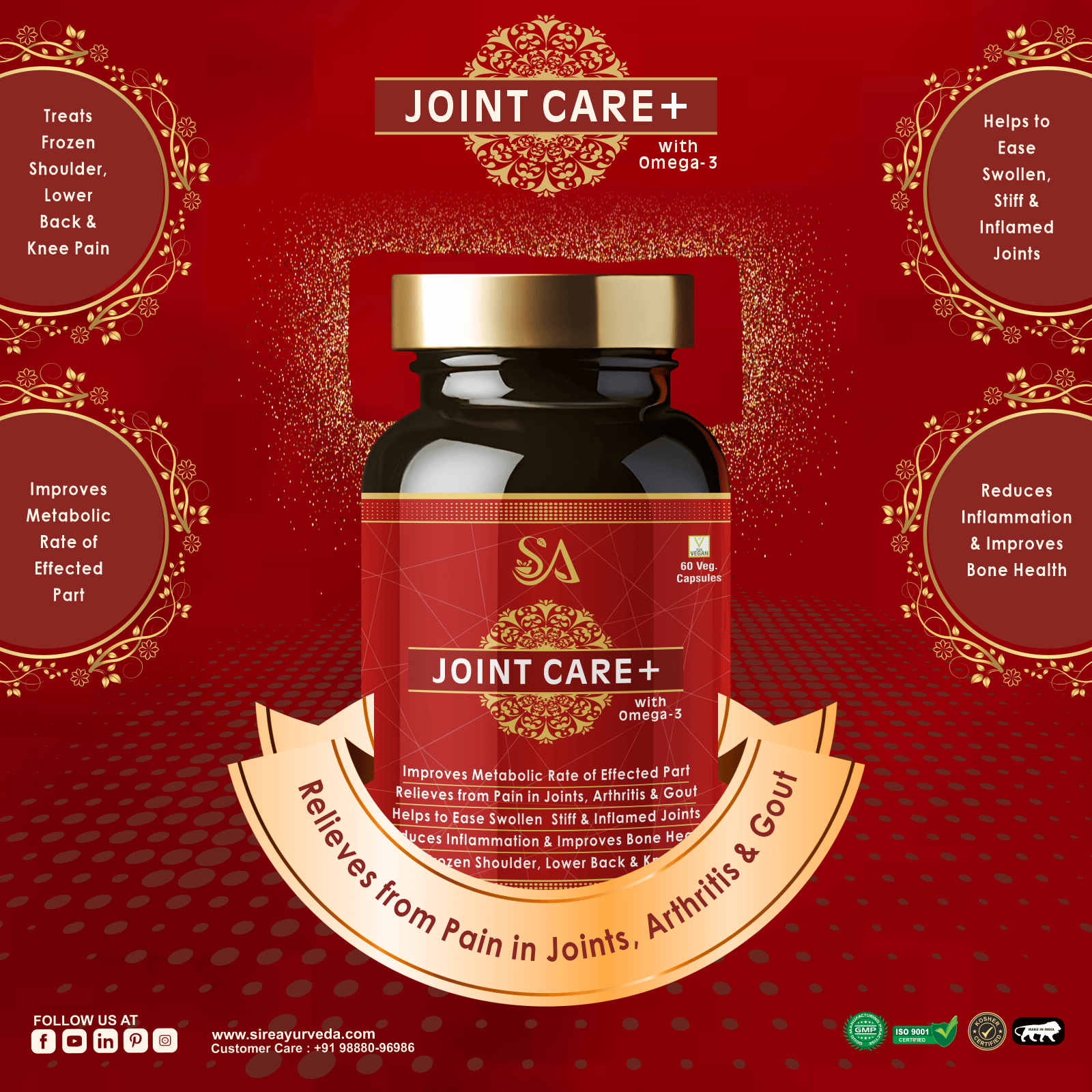 JOINT CARE+ with omega 3(Natural/Herbal for Daily Immunity & Resistance to infection ,Bone &Joint Wellness, Decreasing Workout Post Injuries)