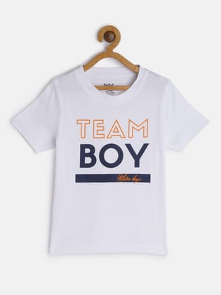 Boys White Printed Crew Neck T-shirt-04