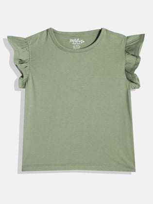 Girs Lt Olive Frill Tops