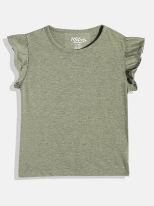 Girs Olive Melange Frill Tops