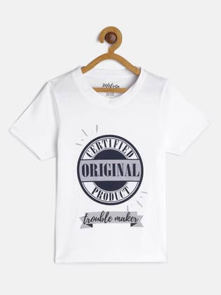 Boys White Printed Crew Neck T-shirt-18