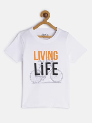 Boys White Printed Crew Neck T-shirt-10