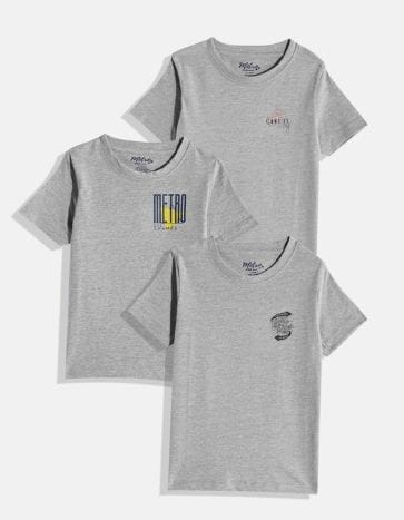 Boys Grey Pack of 3 Printed T-shirt