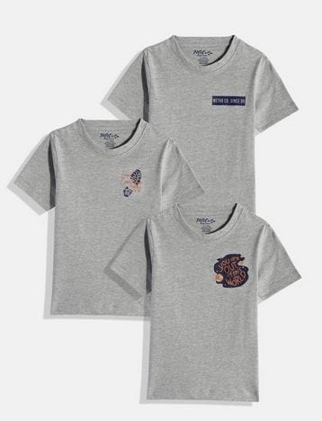 Boys Grey Pack of 3 Printed T-shirt